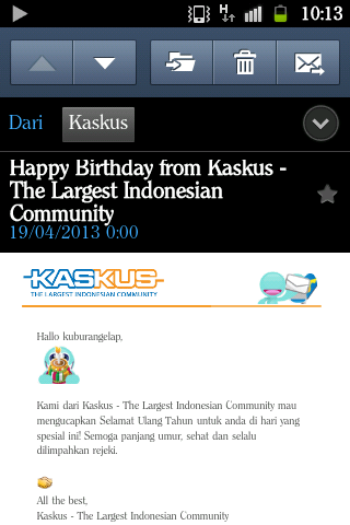 Ternyata KASKUS ucapakan selamat ultah di email.