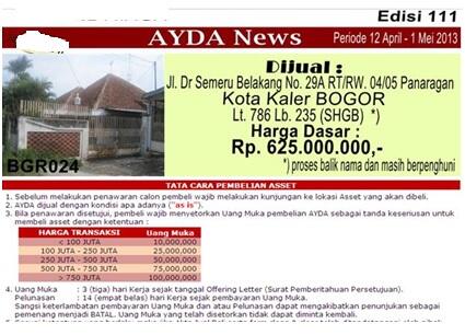Lelang Rumah & Tanah Sitaan Bank