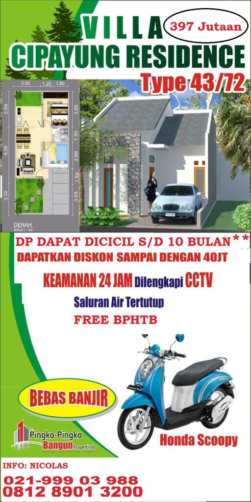 RUMAH BEBAS BANJIR 1 LANTAI DICIPUTAT,tangerang selatan