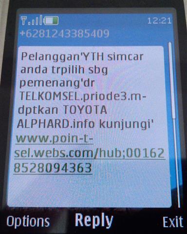 Penipuan sms mengatasnamakan TELKOMSEL dengan iming2 toyota ALHPARD