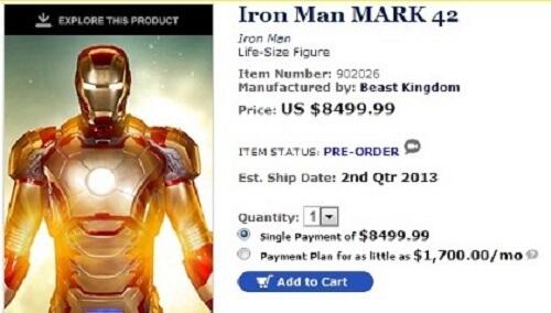 Mau Punya Baju Ironman Mark 42 ? Siapkan Rp.83 juta !