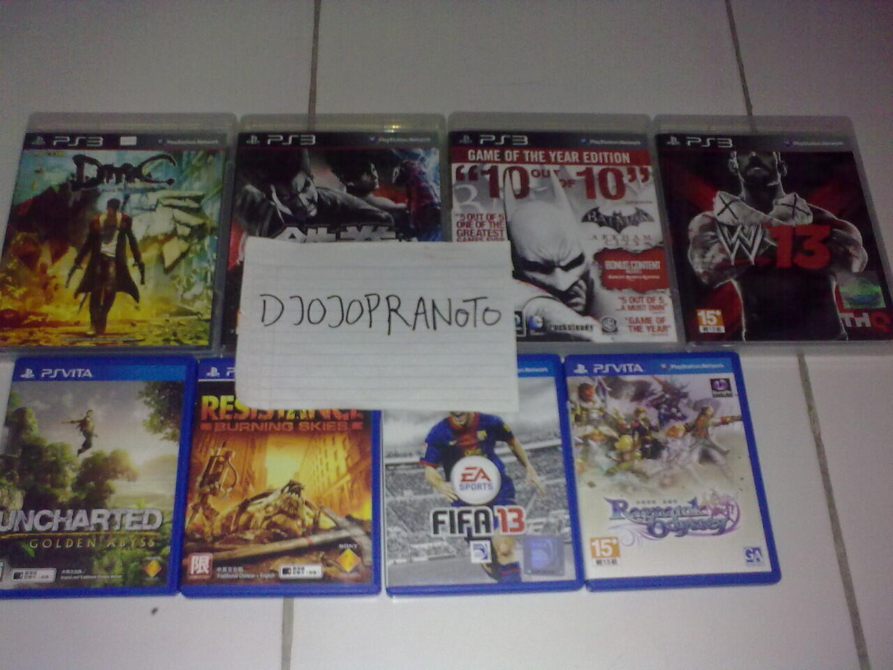 PS3 WWE 13,Tekken,Batman AC,DMC 5 & PS Vita Fifa 13,Ragnarok,Uncharted,Resistance