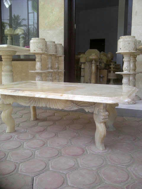 Jual Meja ukir Batu onyx Asli Tembus cahaya