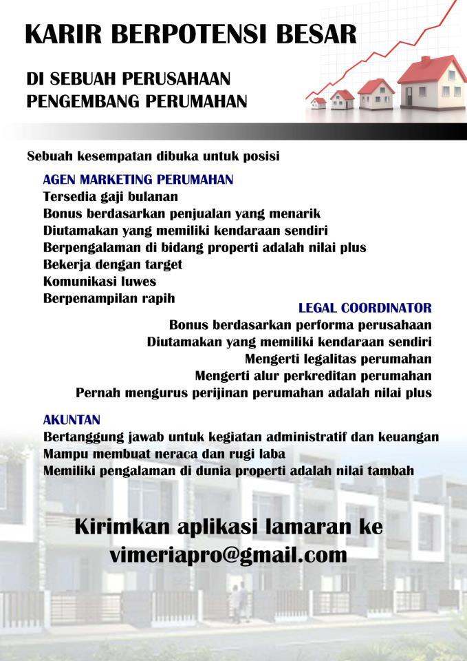 KARIR BERPOTENSI BESAR DI SEBUAH PERUSAHAAN PENGEMBANG PERUMAHAN