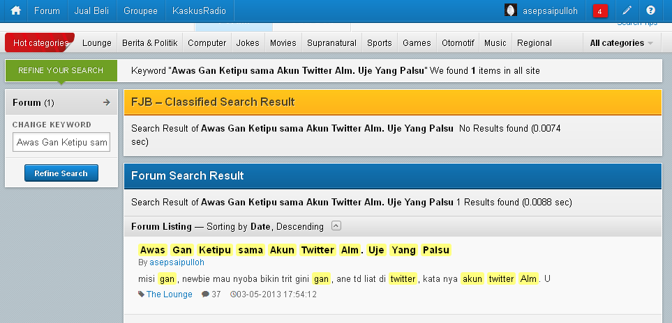 Awas Gan Ketipu sama Akun Twitter Alm. Uje Yang Palsu