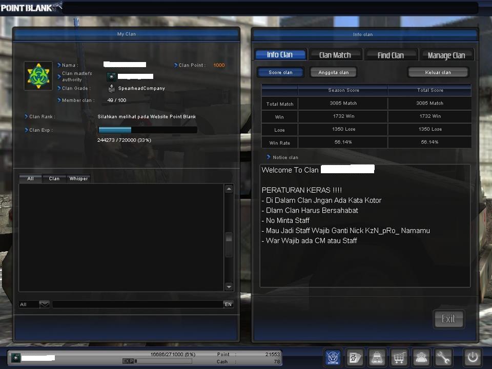 DIJUAL CHAR POINT BLANK + CLAN SPEARHEAD