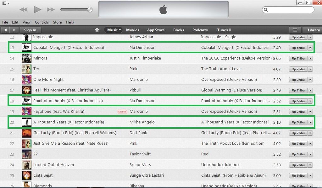 &#91;SHARE&#93; X Factor Indonesia: top 20 songs di iTunes