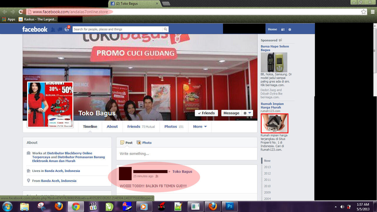Akun FB temen di take over dan dirubah menajadi Akun &quot;Toko Bagus&quot;