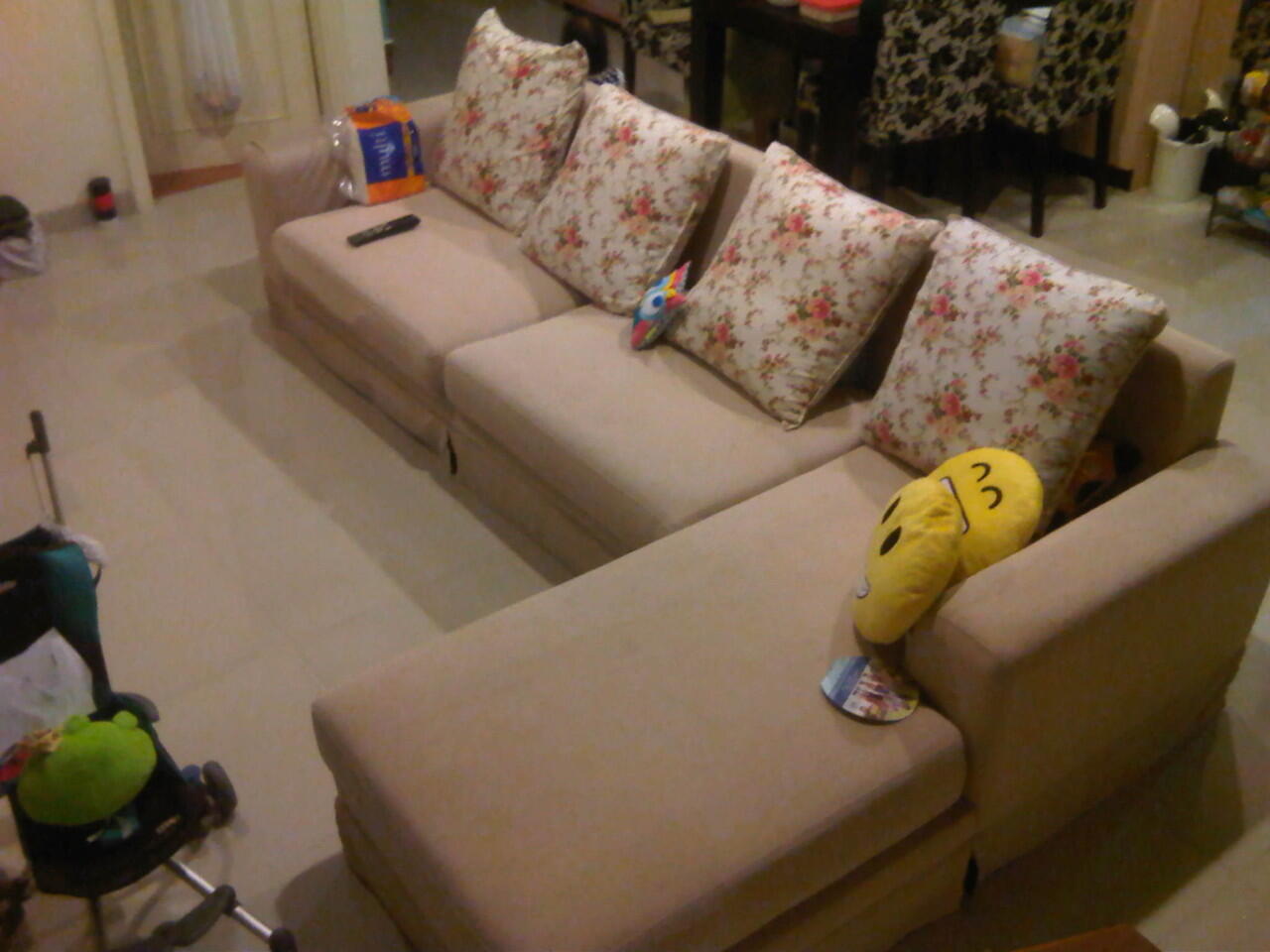 Jual sofa L warna creme, minimalis dan keren