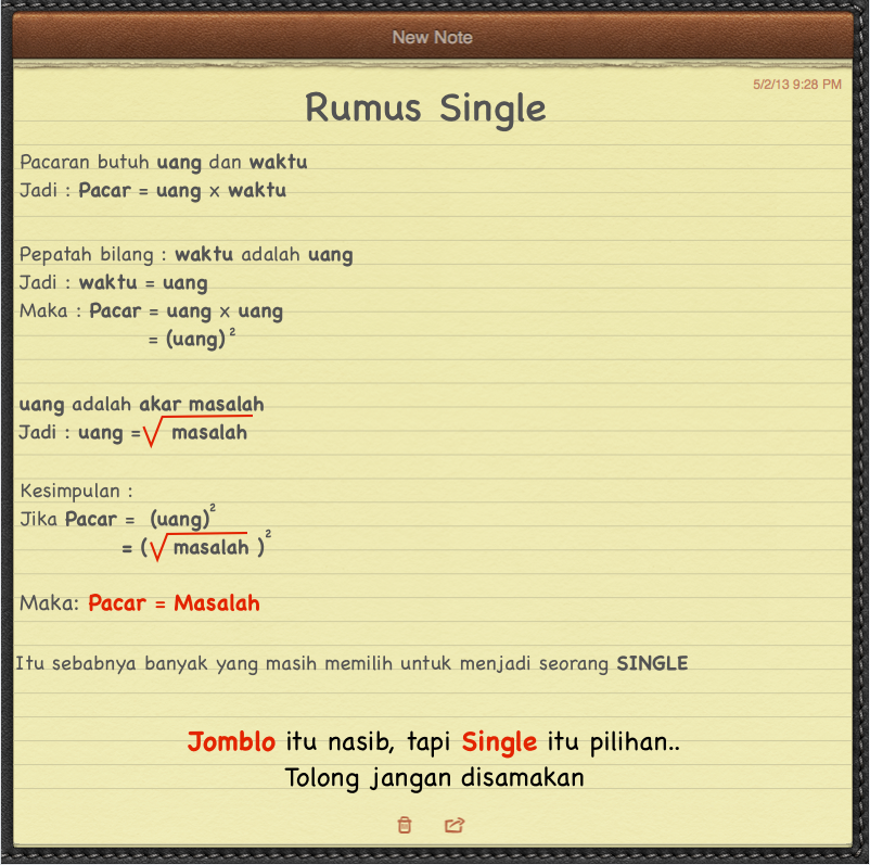 Bosen ditanya kenapa masih single?? Jawab pake rumus ini gan...