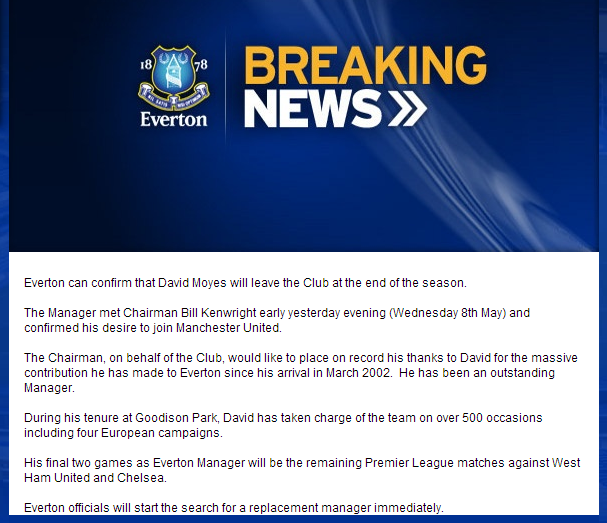 &#91;RESMI&#93; David Moyes manajer baru Manchester United