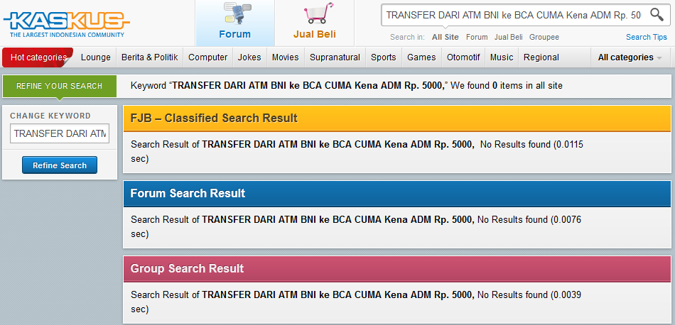 &#91;INFO PERBANKAN &#93; TRANSFER DARI ATM BNI ke BCA CUMA Kena ADM Rp. 5000,-