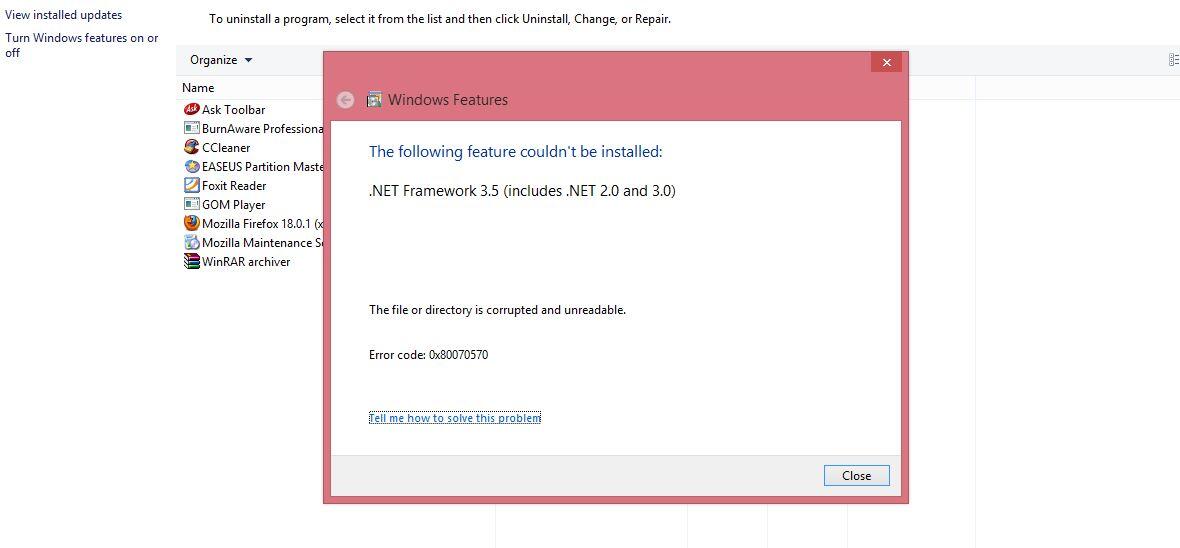 Help (.NET Framework 3.5 Tidak Bisa Error code:0x80070570 )