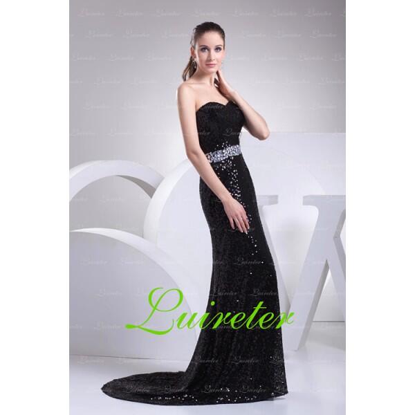 Beautiful Mermaid Floor Length Sweetheart Black Imitated Silk Beading Evening Dress