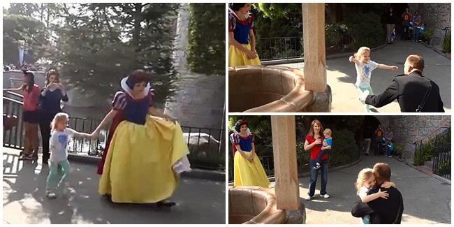 Momen cute gadis kecil yang bertemu ayahnya di dekat sumur snow white