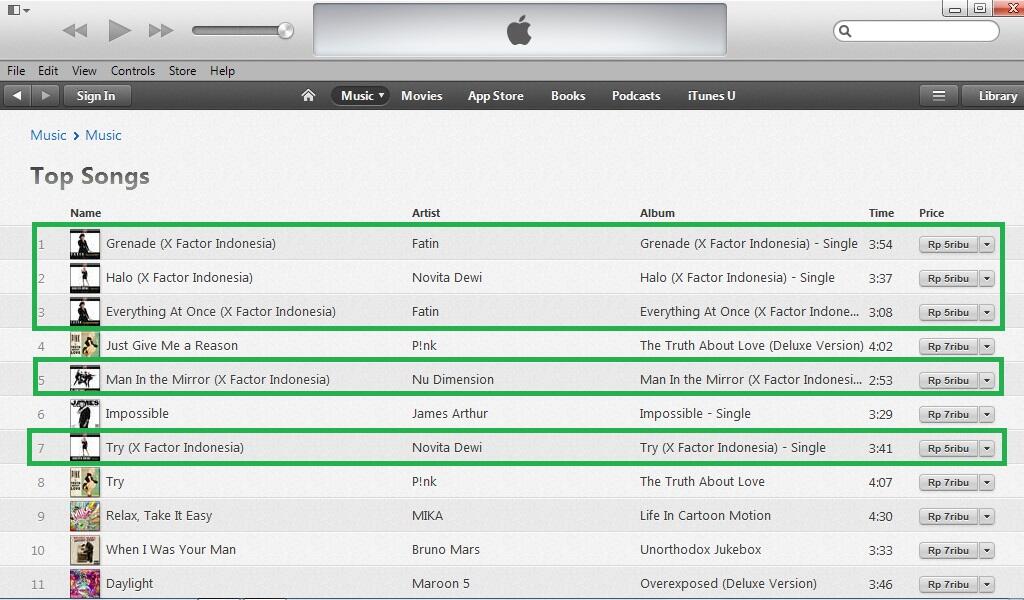 &#91;SHARE&#93; X Factor Indonesia: top 20 songs di iTunes