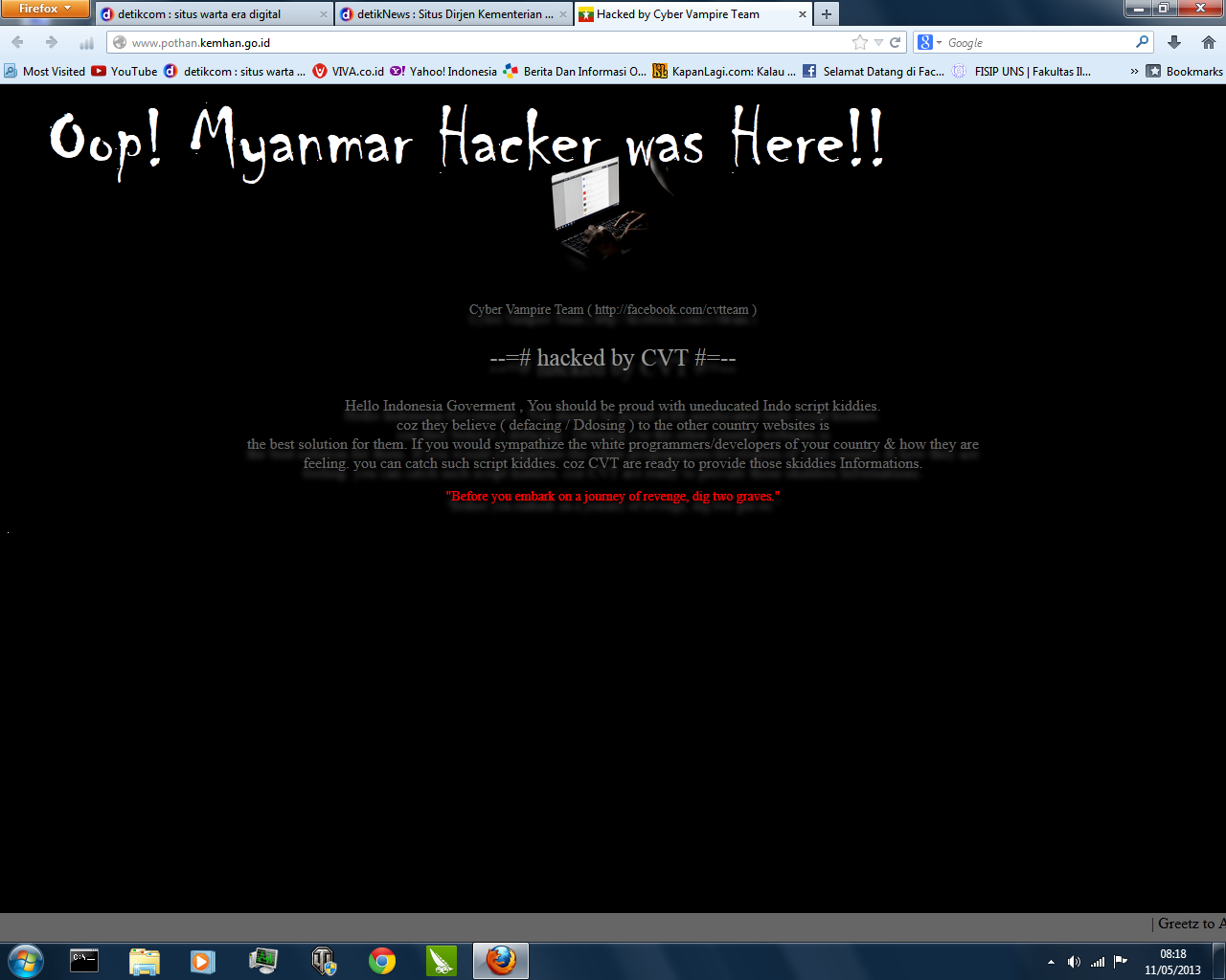 Situs kementrian pertahanan di hack