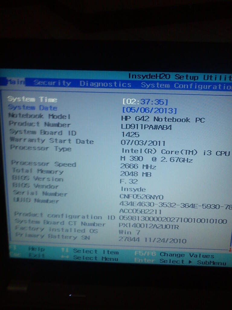 Laptop HP G42 Intel(R) Core(TM) i3 CPU M390 @ 2.67GHZ