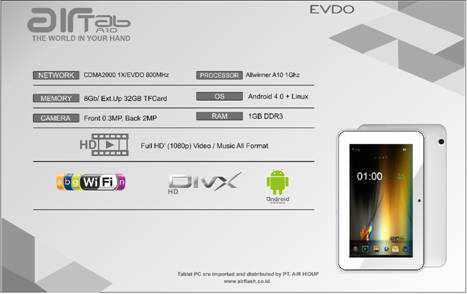 Air Tab A10 Evdo Bisa Tlp + SMS Bonus Perdana Esia Max-D Free Internet 3 Bulan