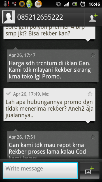 Percakapan by SMS dengan penipu FJB Kaskus gan...