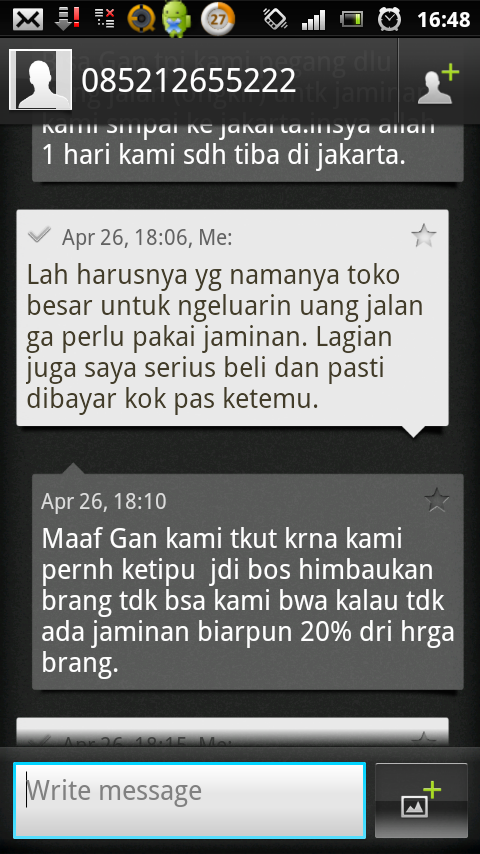 Percakapan by SMS dengan penipu FJB Kaskus gan...