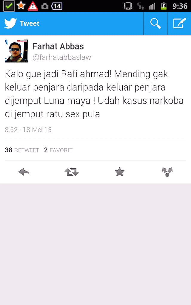 ngakak gan. di twitter farhat abbas nyebut luna maya si ratu sex.