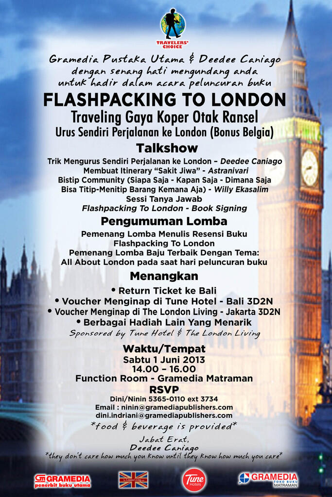 Undangan Peluncuran Buku FLASHPACKING TO LONDON -Urus Sendiri Perjalan ke London