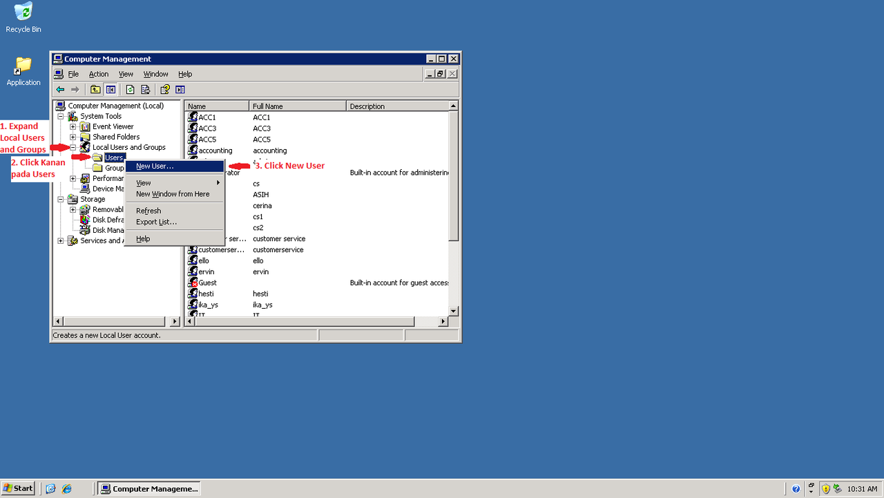 Create user pada windows server 2003