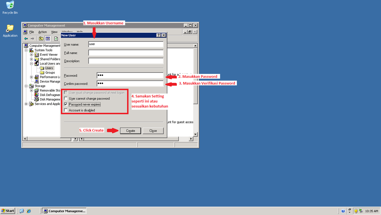 Create user pada windows server 2003
