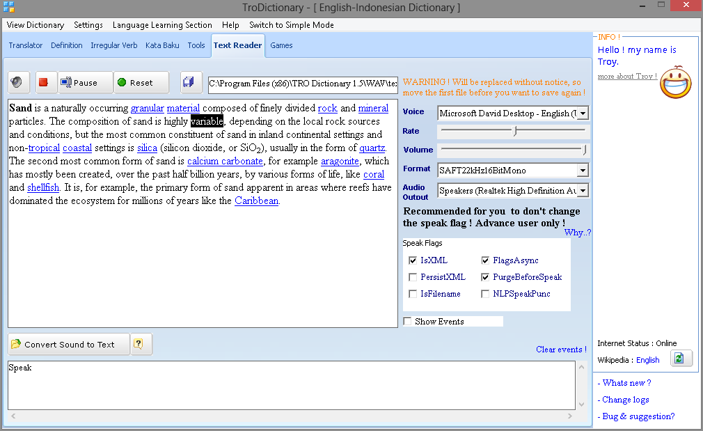 TroDictionary - Kamus Lengkap (Text2Speech, Irregular Verb, Idiom, Definition, dll)