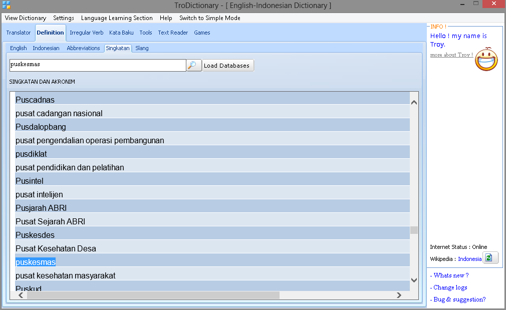 TroDictionary - Kamus Lengkap (Text2Speech, Irregular Verb, Idiom, Definition, dll)