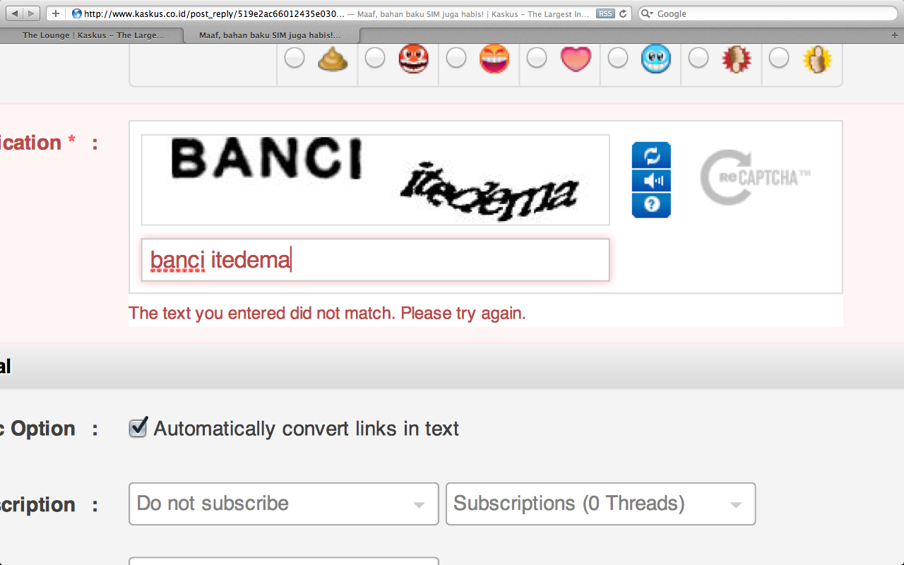 Ane d kata&quot;in gan ma captcha gara&quot; ane salah ketik