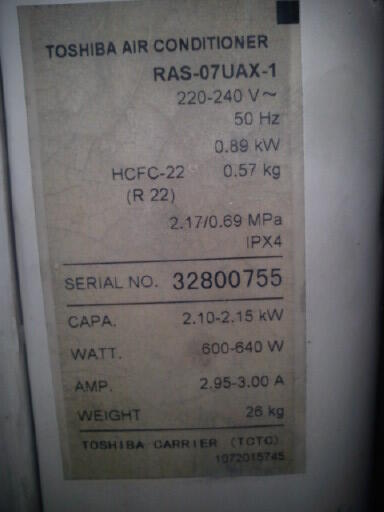 AC TOSHIBA 3/4 PK SECOND