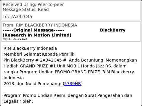 Modus Penipuan Mengatasnamakan RIM Blackberry Indonesia