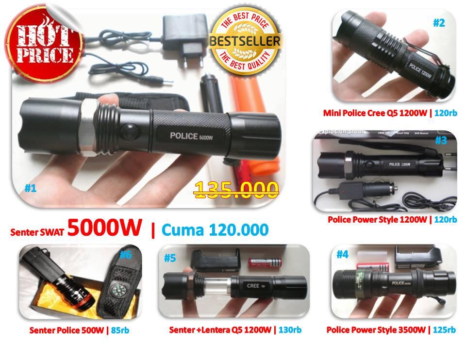 senter police,LED,cree,polisi,swat 5000,15000,20000 watt,T6,zoom,mini,lentera,xml