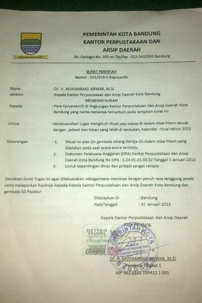 &#91;HOT NEWS&#93; Surat Sekte Seks Bebas di Lingkungan Pemkot Bandung Beredar