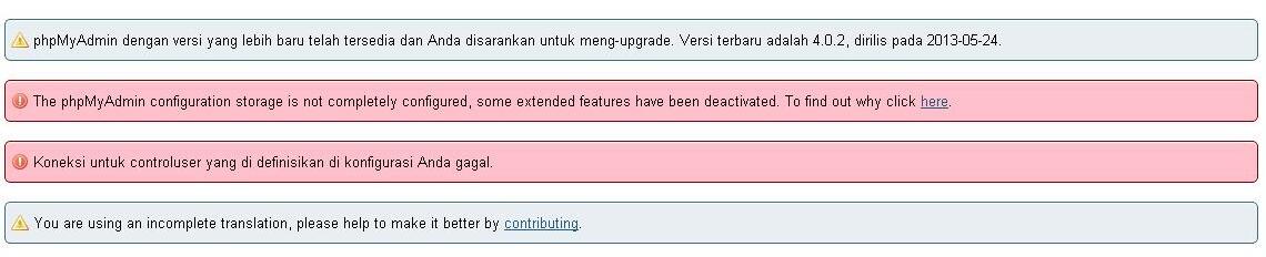 tayak masalah pesan di phpmyadmin 