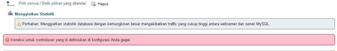 tayak masalah pesan di phpmyadmin 