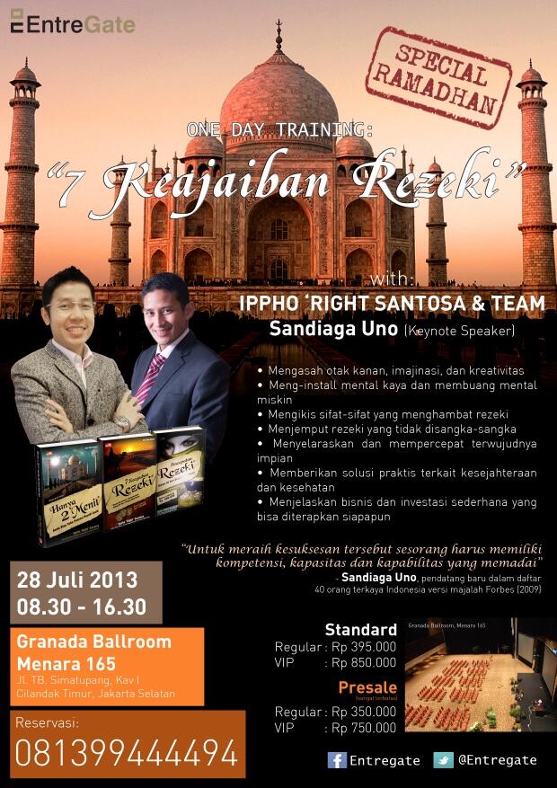 EntreGate Community Presents: Traning "7 Keajaiban Rezeki" bersama Ippho Santosa & Sa