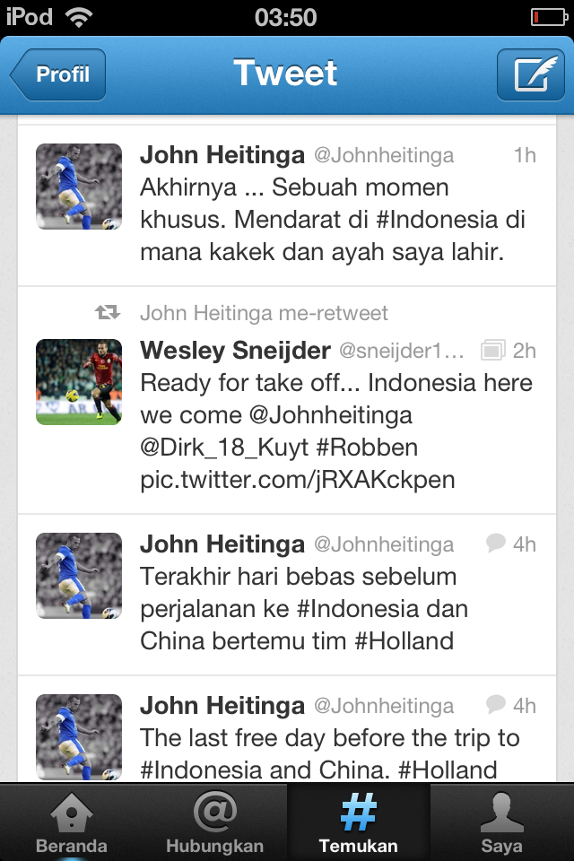 Nih gan John Heitinga( PemainTimnas Belanda) NgeTweet Pake bahasa Indonesia