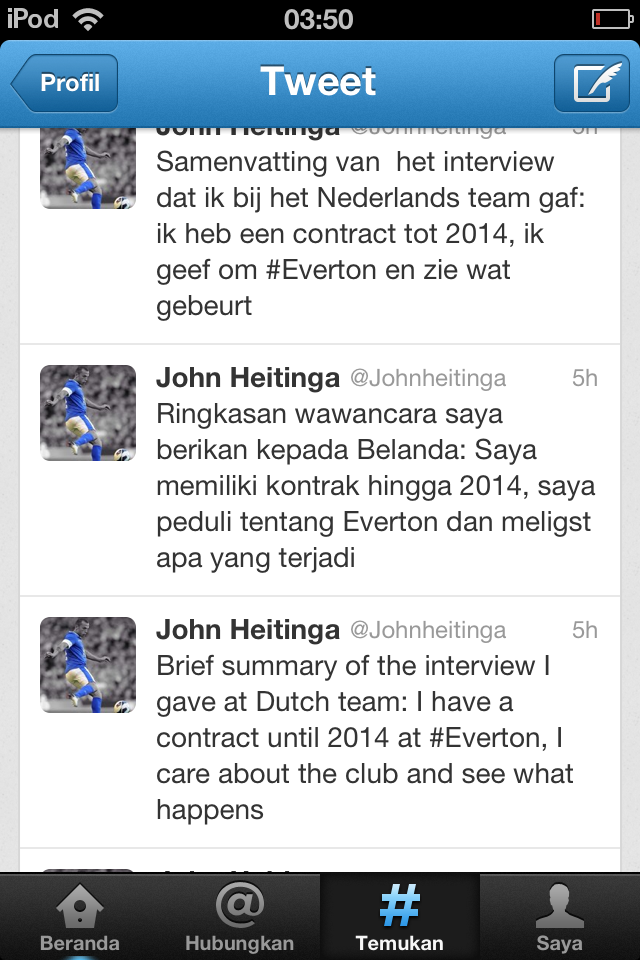 Nih gan John Heitinga( PemainTimnas Belanda) NgeTweet Pake bahasa Indonesia