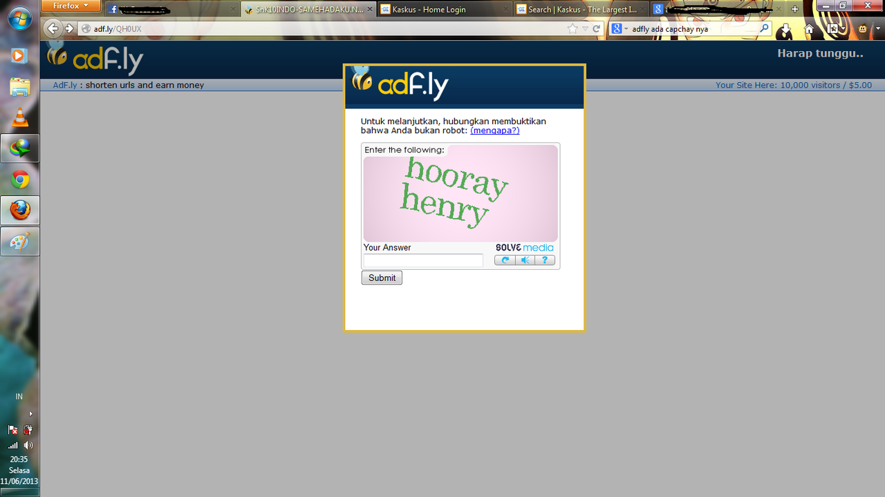 Sekarang Situs AdF.ly Ada Captchanya..