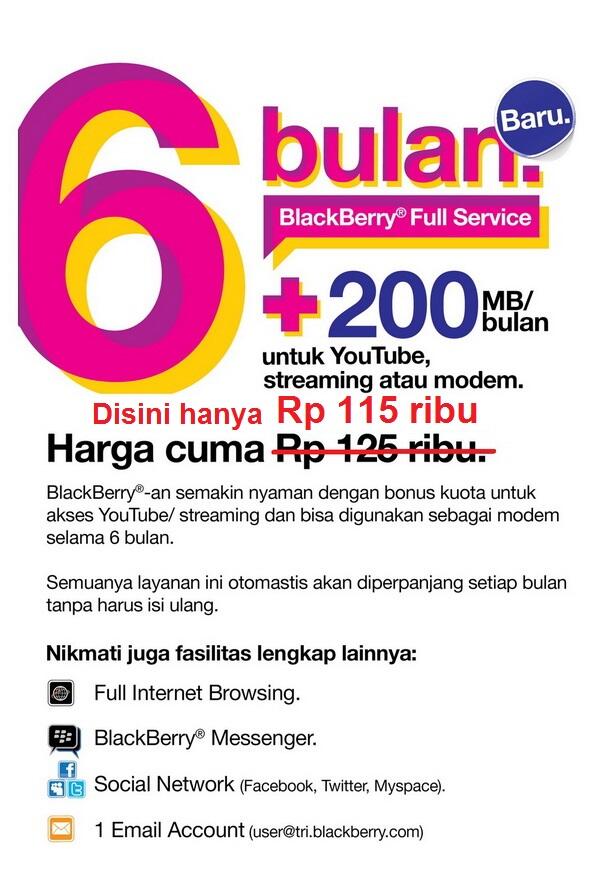Perdana Blackberry BB Three / Tri / 3 FREE Full Service 6 Bulan