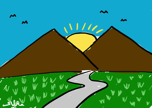 fakta dibalik gambar matahari diapit dua gunung dan jalan 