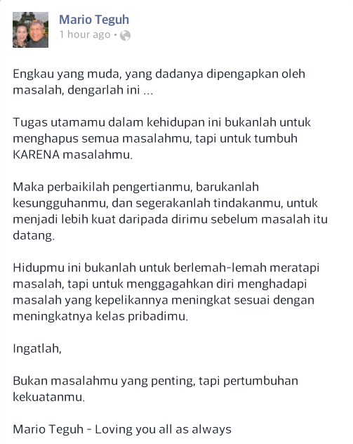 KALIMAT INSPIRATIF DARI MARIO TEGUH