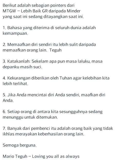KALIMAT INSPIRATIF DARI MARIO TEGUH