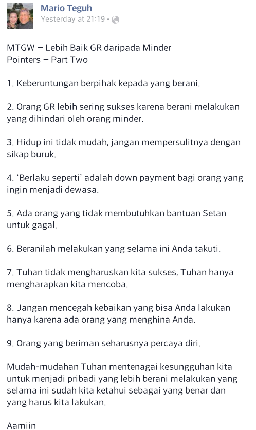 KALIMAT INSPIRATIF DARI MARIO TEGUH