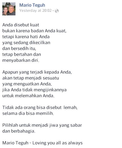KALIMAT INSPIRATIF DARI MARIO TEGUH