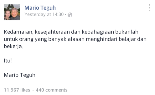 KALIMAT INSPIRATIF DARI MARIO TEGUH