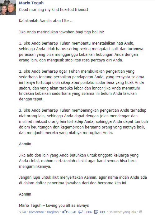 KALIMAT INSPIRATIF DARI MARIO TEGUH